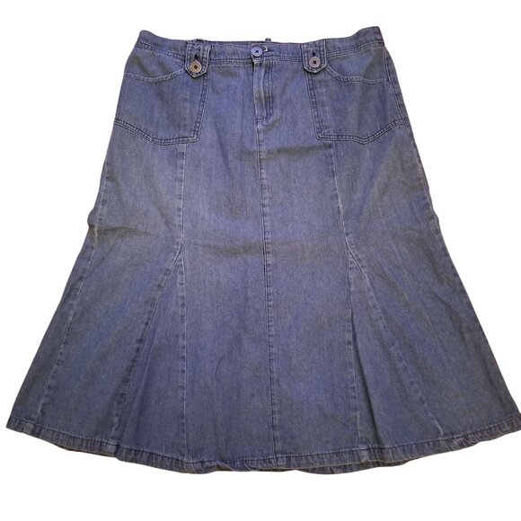 Southern Lady 14 Blue Jean Denim Skirt Stretch Waist Pockets Modest - Picture 1 of 6